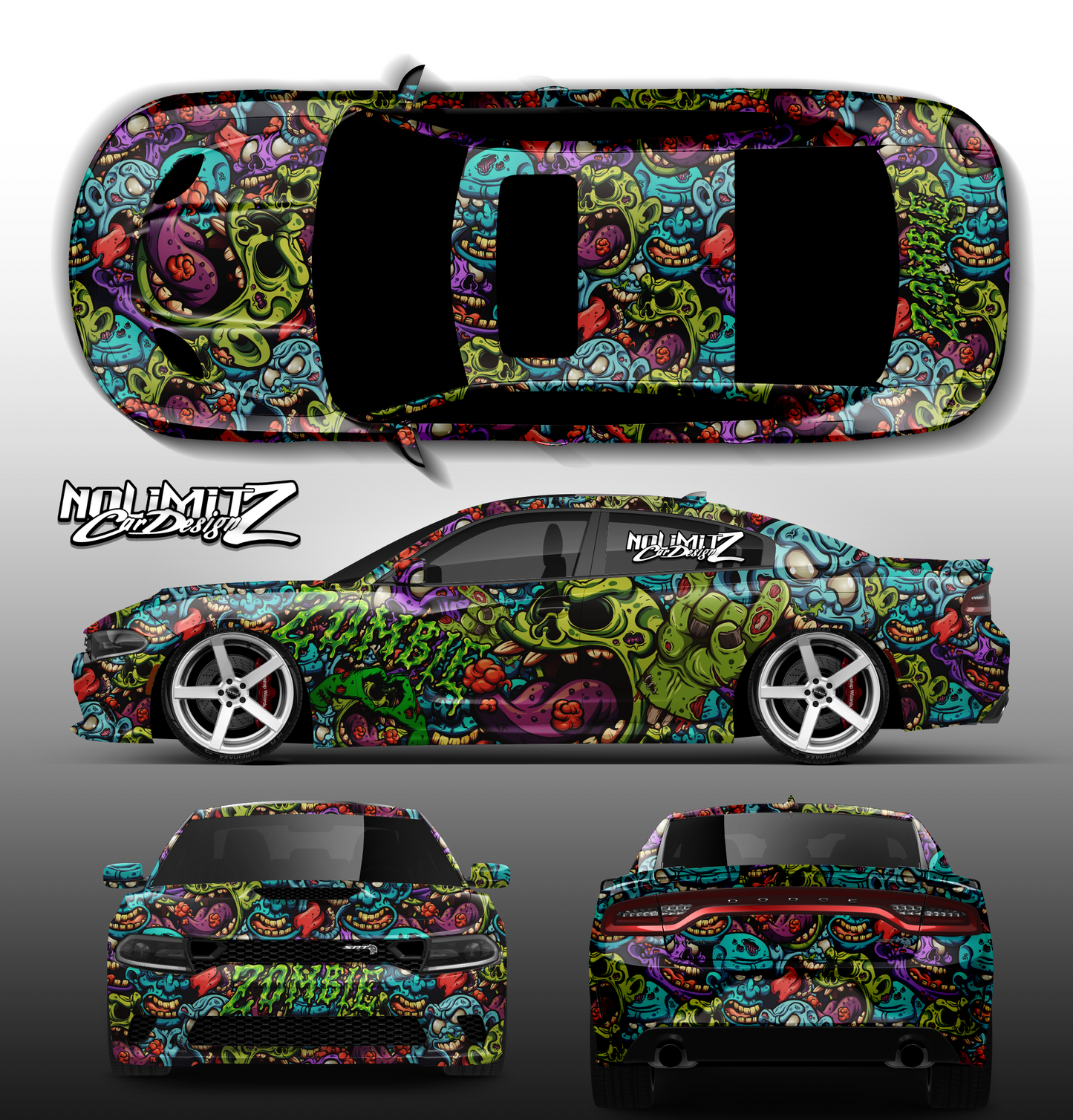 dodge charger zombie doodle universal full print file *.tiff